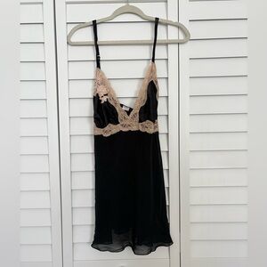 Chic Black and Cream Lace Slip Dress